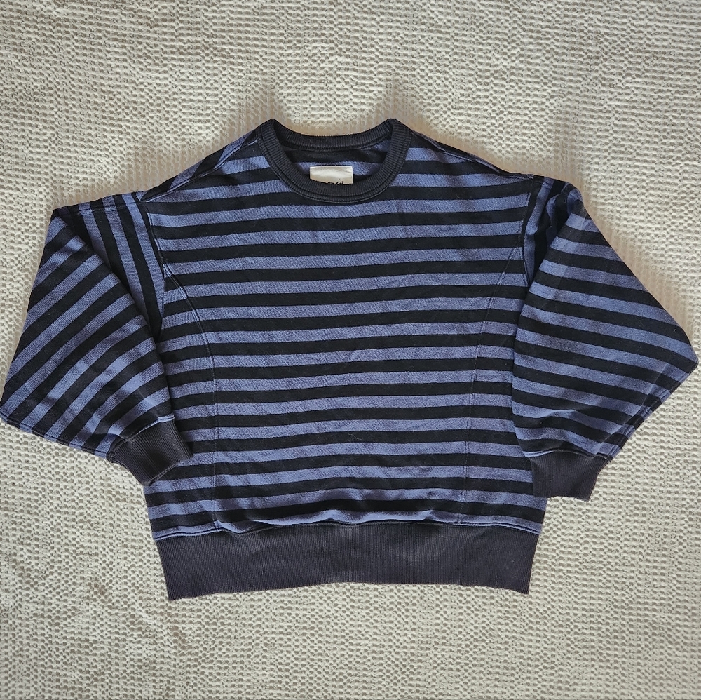 aerie Black and Navy Striped Crewneck Sweater